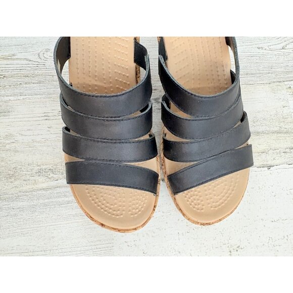Crocs A Leigh Wedge Sandals Womens 9 Strappy Slip On Comfort Shoes Cork Heel - Picture 3 of 12